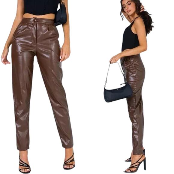 Princess Polly Brown Love Club Vegan Leather Pants - Picture 2 of 11